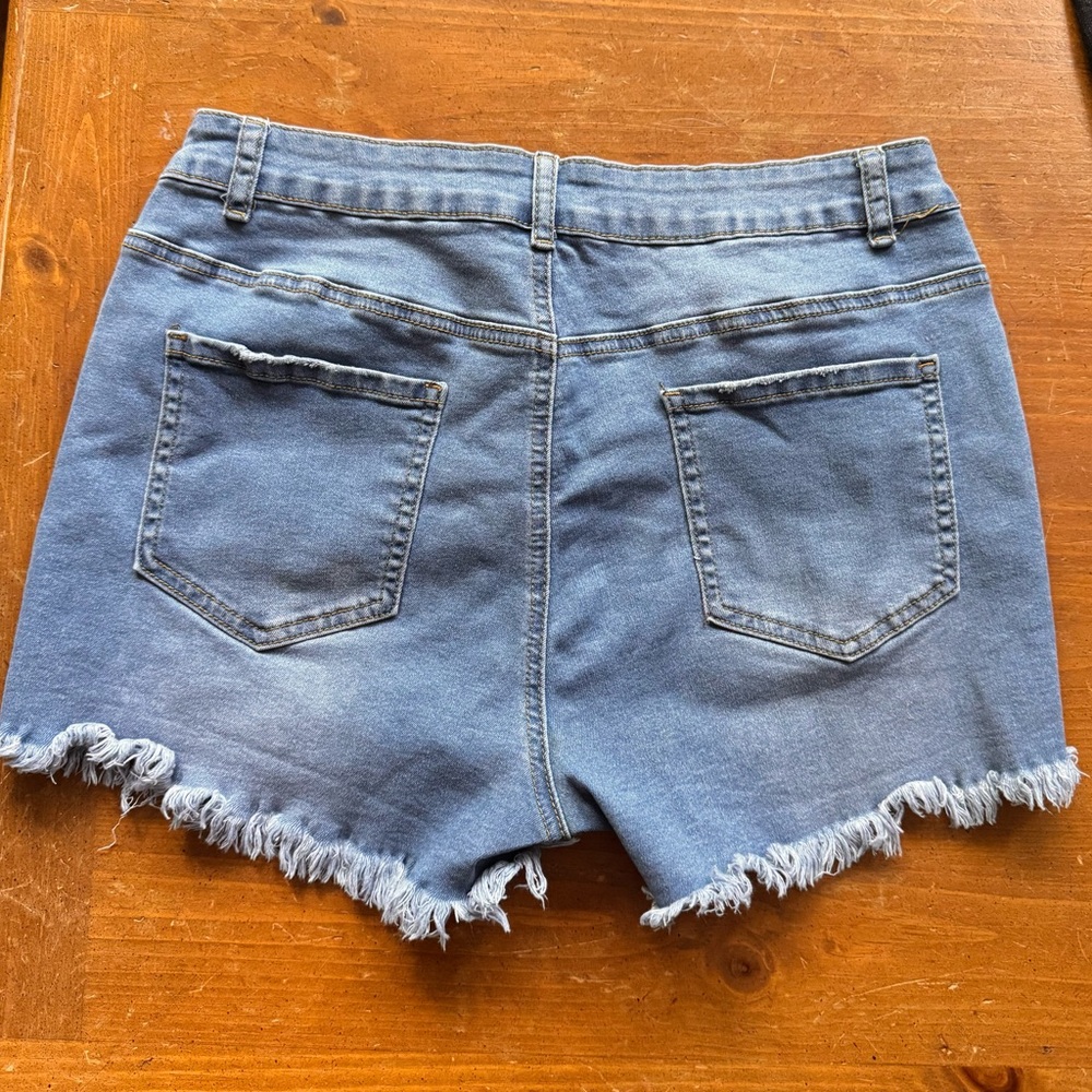Distressed Blue Jean Stretch Denim Shorts